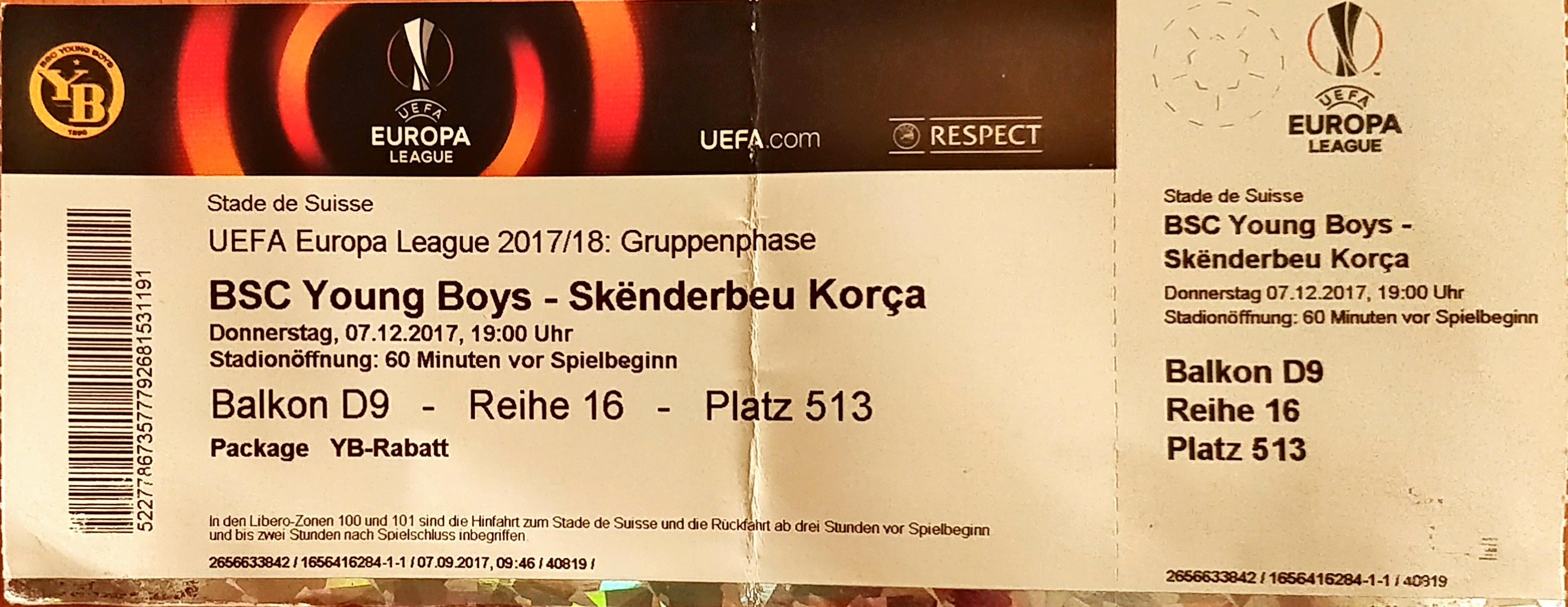 Groundhopping, Bern, Stade de Suisse, Wankdorf, Fussball, YB - Skenderbeu Korça, Tickets