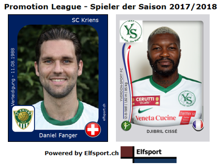 Schweiz, Saison 2017/18, Promotion League, Fussball, 
Djibril Cissé, Daniel Fanger, Spieler der Saison, Yverdon-Sport, SC Kriens, 1. Liga