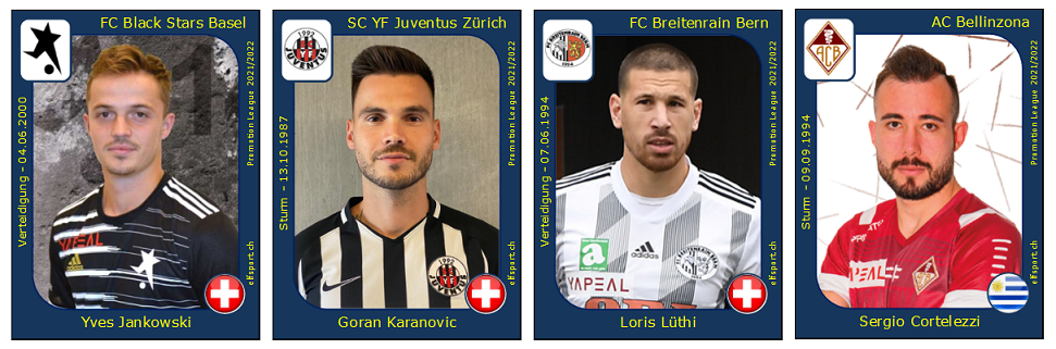 Promotion League Saison 2021/22, Runde 16, Yves Jankowski - Black Stars, Goran Karanovic - YF Juventus, Loris Lüthi - FC Breitenrain, Sergio Cortelezzi - AC Bellinzona